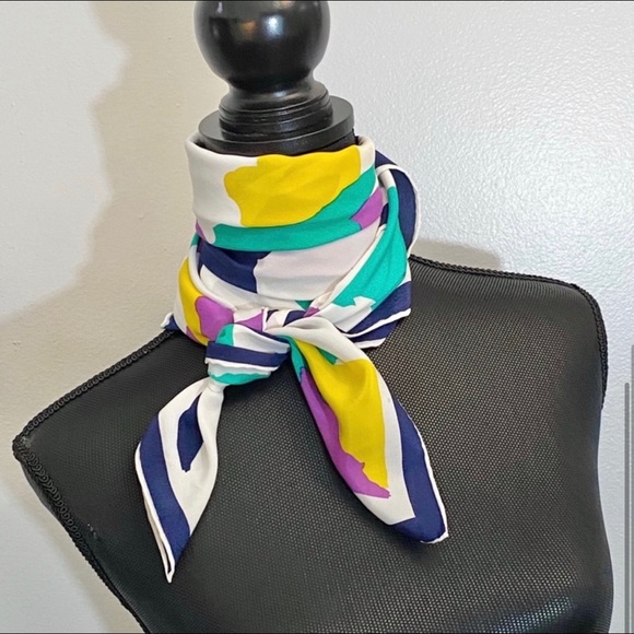 Square Silk Scarf Abstract Print Hand Rolled Edge - Picture 1 of 4